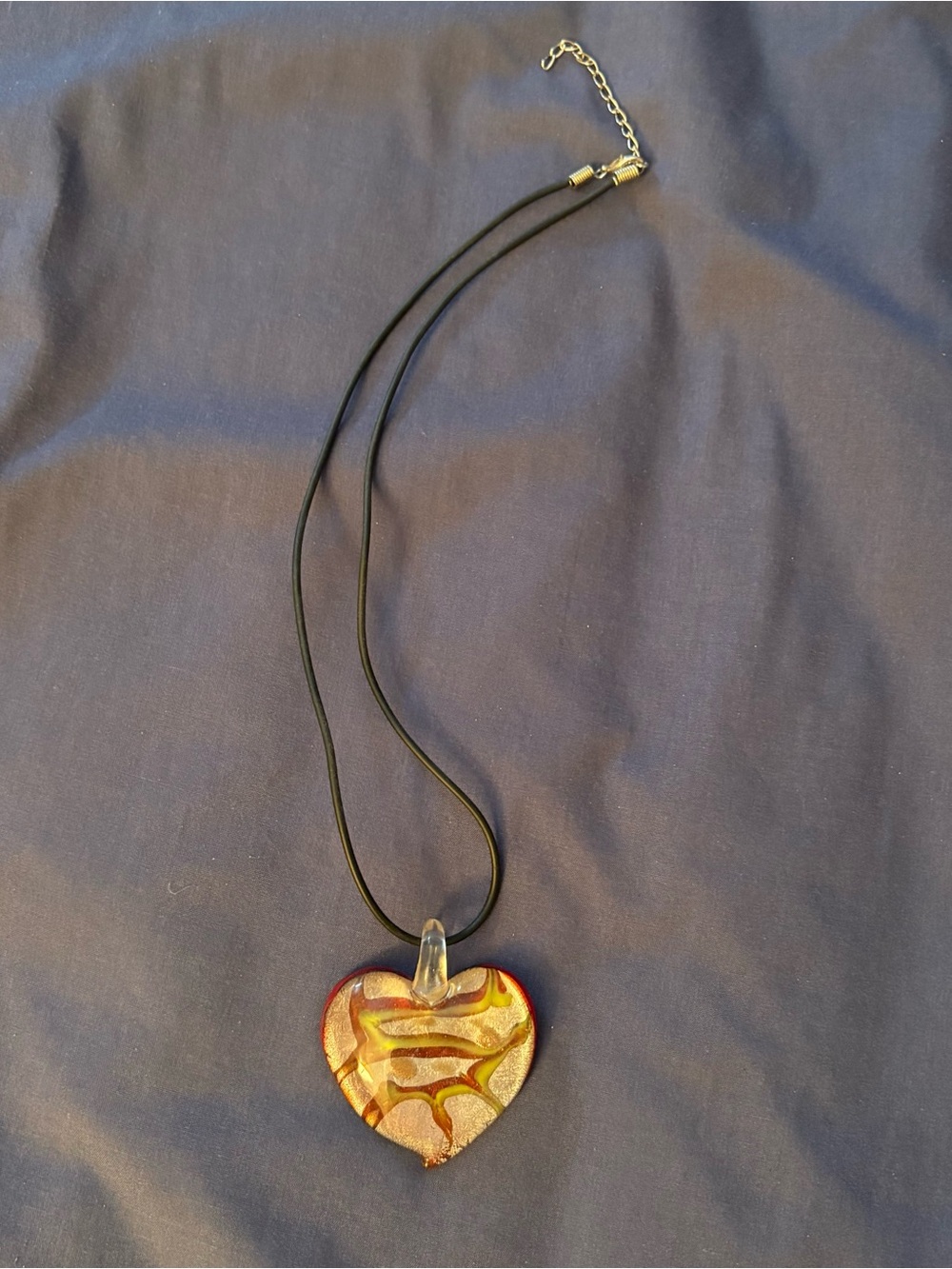 Handmade Gold and Red Heart Pendant Necklace